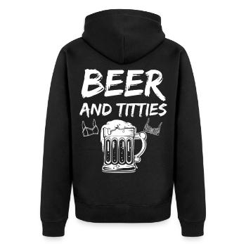 Bier und Tittie - Lustige Titties Bier Shirt - Unisex Premium Bio Zip Hoodie - Schwarz - Hinten - Nico (187cm)
