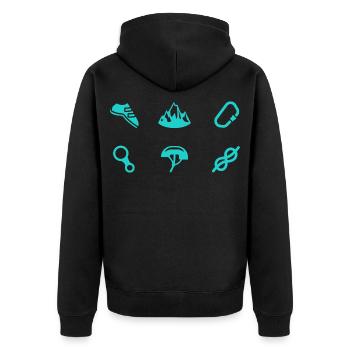 Klettern Symbole Bouldern Bergsteiger Kletterer - Unisex Premium Bio Zip Hoodie - Schwarz - Hinten - Nico (187cm)