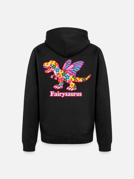 Fairysaurus niedlicher floraler T-Rex - Unisex Premium Bio Zip Hoodie - Schwarz