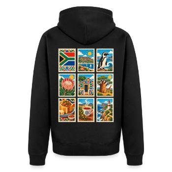Südafrika Briefmarken - Unisex Premium Bio Zip Hoodie - Schwarz - Hinten - Nico (187cm)