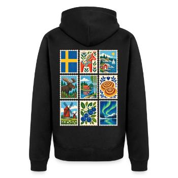 Schweden Briefmarken - Unisex Premium Bio Zip Hoodie - Schwarz - Hinten - Nico (187cm)