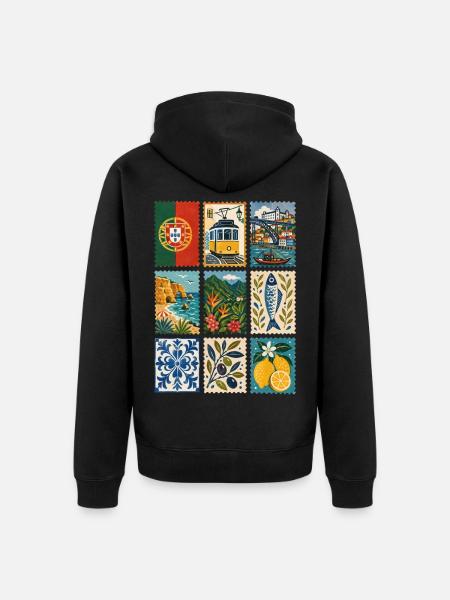 Portugal Briefmarken - Unisex Premium Bio Zip Hoodie - Schwarz