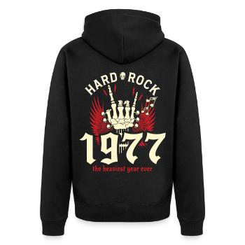 1977 50-jähriges Jubiläum Vintage Rocker - Unisex Premium Bio Zip Hoodie - Schwarz - Hinten - Nico (187cm)