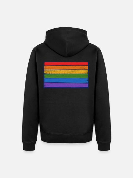 Regenbogenstreifen-Burst - Unisex Premium Bio Zip Hoodie - Schwarz