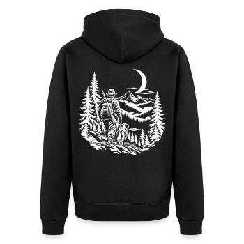 Mondnachtjäger im Wald - Unisex Premium Bio Zip Hoodie - Schwarz - Hinten - Nico (187cm)
