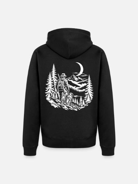 Mondnachtjäger im Wald - Unisex Premium Bio Zip Hoodie - Schwarz