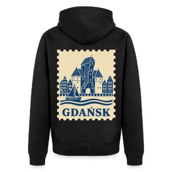 Gdansk Retro-Briefmarke - Unisex Premium Bio Zip Hoodie - Schwarz - Hinten - Nico (187cm)