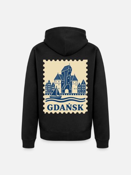 Gdansk Retro-Briefmarke - Unisex Premium Bio Zip Hoodie - Schwarz