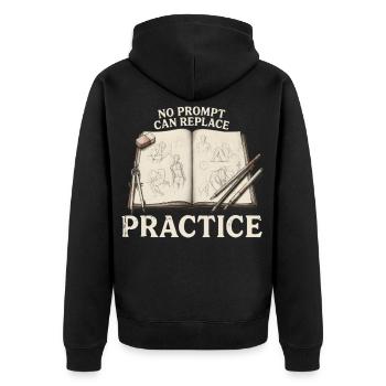 Stop KI No Prompt Can Replace Practice - Unisex Premium Bio Zip Hoodie - Schwarz - Hinten - Nico (187cm)