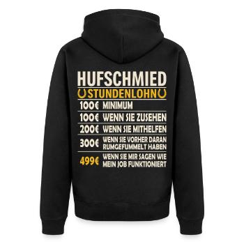 Stundelohn Satire Grafik - Unisex Premium Bio Zip Hoodie - Schwarz - Hinten - Nico (187cm)