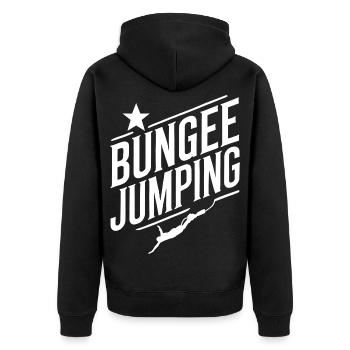  Bungee Jumper Geschenkidee, Bungy Jumps, Bungee - Unisex Premium Bio Zip Hoodie - Schwarz - Hinten - Nico (187cm)