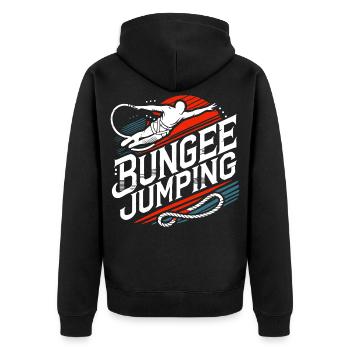  Bungee Jumper Geschenkidee, Bungy Jumps, Bungee - Unisex Premium Bio Zip Hoodie - Schwarz - Hinten - Nico (187cm)