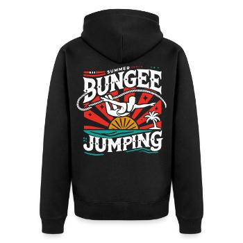  Bungee Jumper Geschenkidee, Bungy Jumps, Bungee - Unisex Premium Bio Zip Hoodie - Schwarz - Hinten - Nico (187cm)