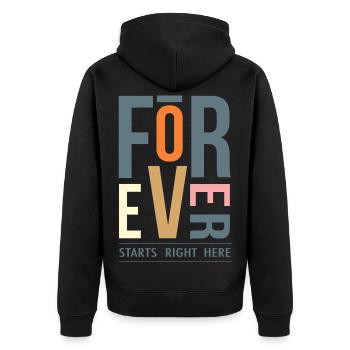 Modernes Geometrisches Spruch Forever - Unisex Premium Bio Zip Hoodie - Schwarz - Hinten - Nico (187cm)