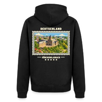 Deutschland Mönchengladbach Vintage Reisemarke - Unisex Premium Bio Zip Hoodie - Schwarz - Hinten - Nico (187cm)