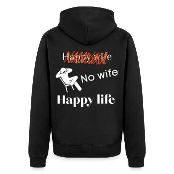 Keine Ehefrau, glückliches Leben, geschieden und glücklich - Unisex Premium Bio Zip Hoodie - Schwarz - Hinten - Nico (187cm)