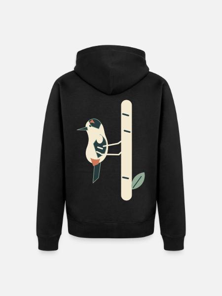 Specht auf Silberbirke - Unisex Premium Bio Zip Hoodie - Schwarz