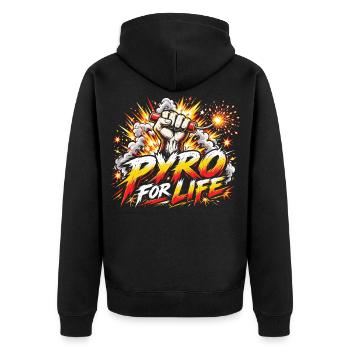 Pyro for Life - Unisex Premium Bio Zip Hoodie - Schwarz - Hinten - Nico (187cm)