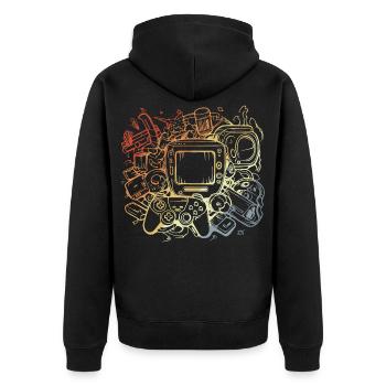 PC Spiele im Vintage Look - Unisex Premium Bio Zip Hoodie - Schwarz - Hinten - Nico (187cm)