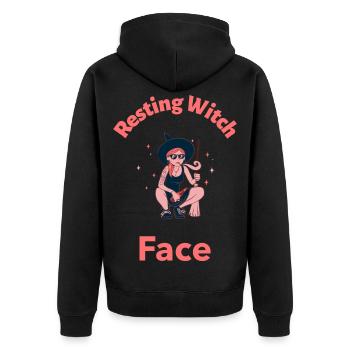 Resting Witch Face Illustration Tee - Unisex Premium Bio Zip Hoodie - Schwarz - Hinten - Nico (187cm)