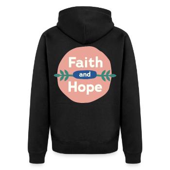 Faith & Hope - Unisex Premium Bio Zip Hoodie - Schwarz - Hinten - Nico (187cm)