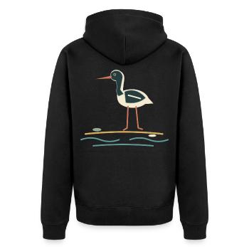 Austernfischer am Ufer - Unisex Premium Bio Zip Hoodie - Schwarz - Hinten - Nico (187cm)