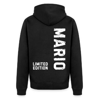 Mario Limited Edition Geburtstagsgeschenk - Unisex Premium Bio Zip Hoodie - Schwarz - Hinten - Nico (187cm)