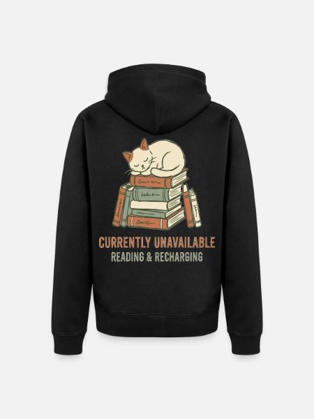 Schlafende Katze auf Bücherturm - Unisex Premium Bio Zip Hoodie - Schwarz