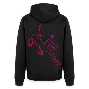 Die Bergsportlerinnen und Climbing passen zusammen - Unisex Premium Bio Zip Hoodie - Schwarz - Hinten - Nico (187cm)
