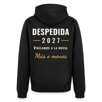 Abschied 2027 - Unisex Premium Bio Zip Hoodie - Schwarz - Hinten - Nico (187cm)