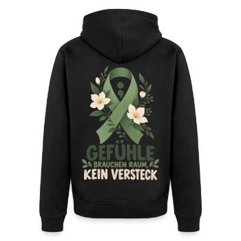 Mentale Gesundheit Bewusstsein Depressionen  - Unisex Premium Bio Zip Hoodie - Schwarz - Hinten - Nico (187cm)
