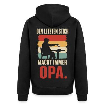 Den letzten Stich macht immer Opa – Skat Doko - Unisex Premium Bio Zip Hoodie - Schwarz - Hinten - Nico (187cm)
