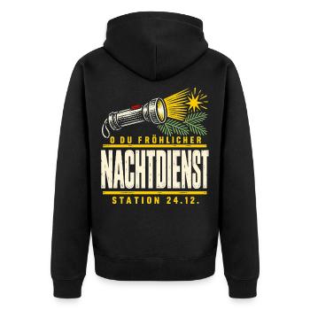 O du fröhlicher Nachtdienst Station - Unisex Premium Bio Zip Hoodie - Schwarz - Hinten - Nico (187cm)