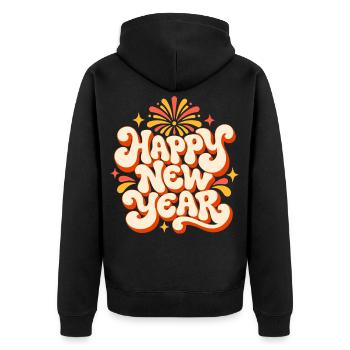 Happy New Year Silvester Outfit Retro 70er Disco - Unisex Premium Bio Zip Hoodie - Schwarz - Hinten - Nico (187cm)