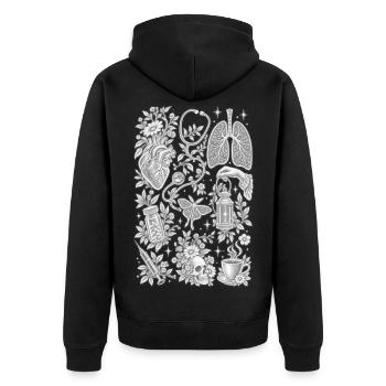 Vintage-Nurse Anatomy Botanical Collage T-Shirt - Unisex Premium Bio Zip Hoodie - Schwarz - Hinten - Nico (187cm)