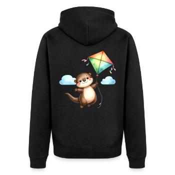 Comic Otter Drachen Steigen Herbst Wind  - Unisex Premium Bio Zip Hoodie - Schwarz - Hinten - Nico (187cm)
