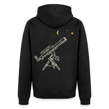 Linsenteleskop als technische Zeichnung - Unisex Premium Bio Zip Hoodie - Schwarz - Hinten - Nico (187cm)