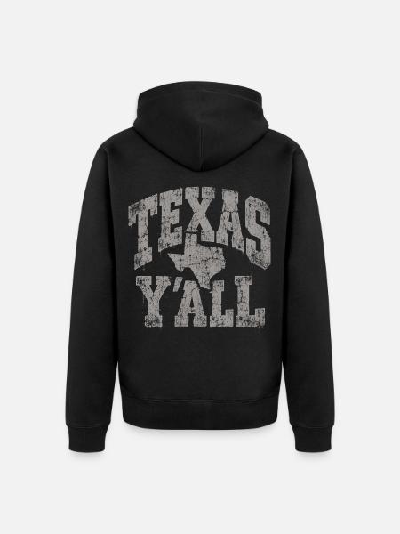 Texas Yall Distressed State Tee - Unisex Premium Bio Zip Hoodie - Schwarz