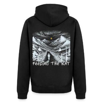 feeding the rat - auf zu neuen Abenteuern - weiss - Unisex Premium Bio Zip Hoodie - Schwarz - Hinten - Nico (187cm)