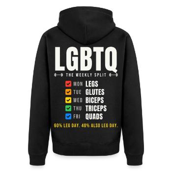 LGBTQ The Weekly Split Trainingsplan - Unisex Premium Bio Zip Hoodie - Schwarz - Hinten - Nico (187cm)