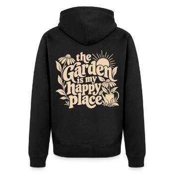 The Garden Is My Happy Place - Unisex Premium Bio Zip Hoodie - Schwarz - Hinten - Nico (187cm)