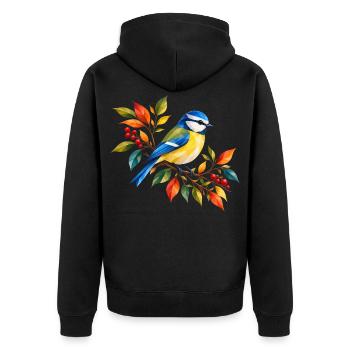 Blaumeise im bunten Herbst - Unisex Premium Bio Zip Hoodie - Schwarz - Hinten - Nico (187cm)