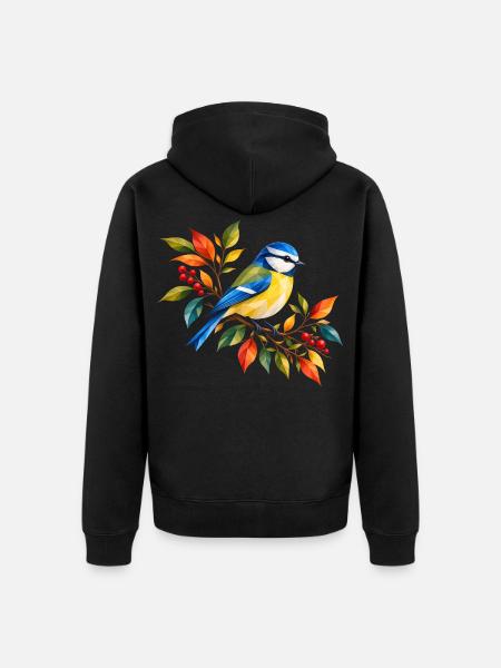 Blaumeise im bunten Herbst - Unisex Premium Bio Zip Hoodie - Schwarz