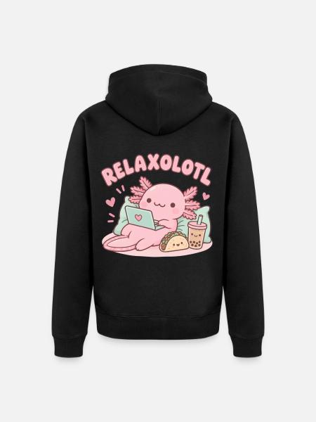 Relaxaxolotl am Laptop - Unisex Premium Bio Zip Hoodie - Schwarz