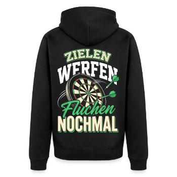 Dart Zielen Werfen Fluchen Nochmal Spruch - Unisex Premium Bio Zip Hoodie - Schwarz - Hinten - Nico (187cm)