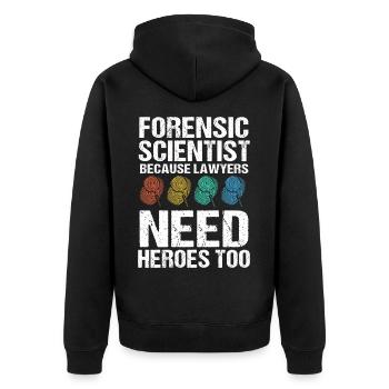 Forensik Forensiker Rechtsmedizin - Unisex Premium Bio Zip Hoodie - Schwarz - Hinten - Nico (187cm)