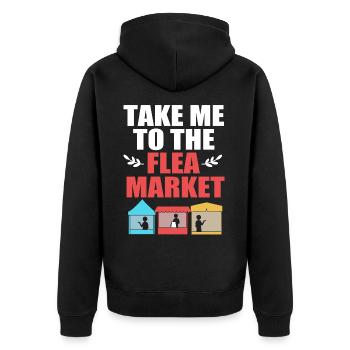 Flohmarkt Trödelmarkt - Unisex Premium Bio Zip Hoodie - Schwarz - Hinten - Nico (187cm)