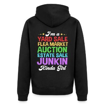 Flohmarkt Trödelmarkt - Unisex Premium Bio Zip Hoodie - Schwarz - Hinten - Nico (187cm)