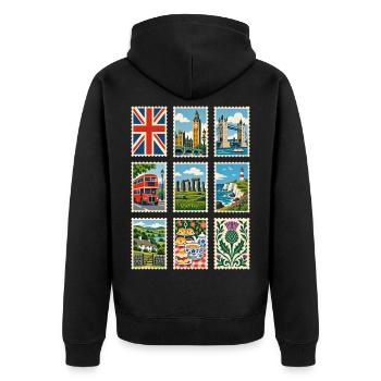 Großbritannien Briefmarken - Unisex Premium Bio Zip Hoodie - Schwarz - Hinten - Nico (187cm)