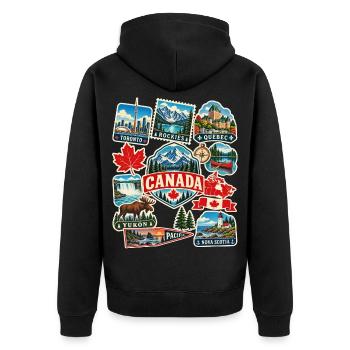 Kanada Reisesticker - Unisex Premium Bio Zip Hoodie - Schwarz - Hinten - Nico (187cm)